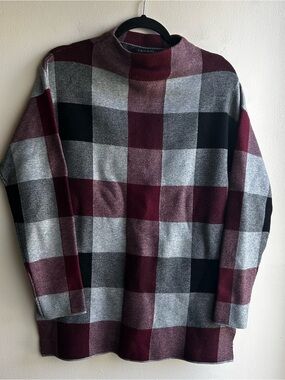 Tahari  Burgundy, Gray Plaid Turtleneck Sweater